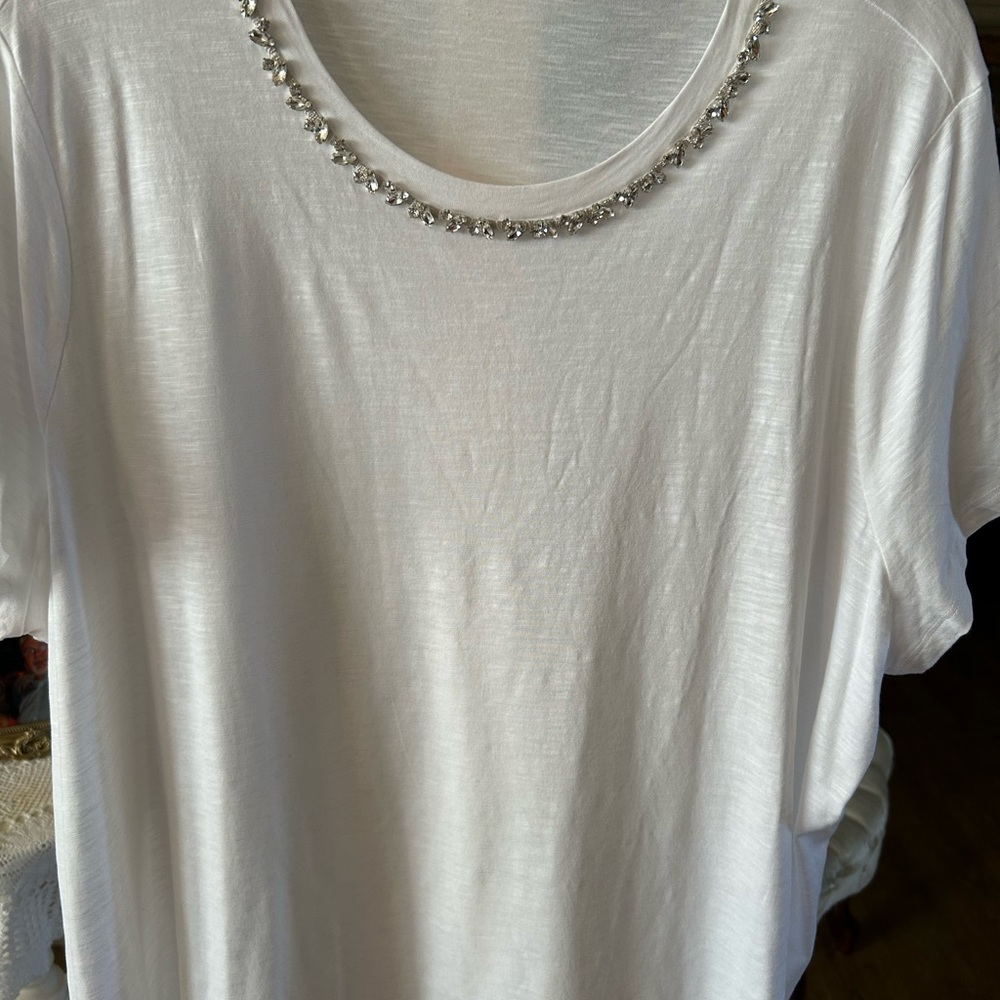 Maurices White Short Sleeve Top with Sparkling Silver accents.